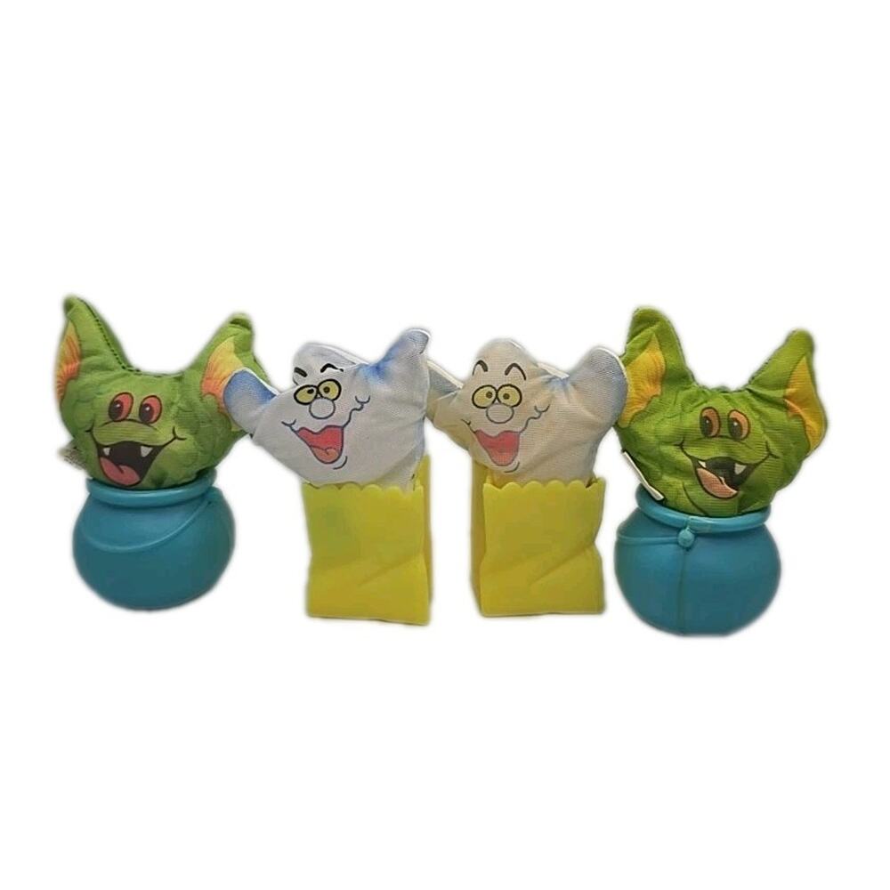 1989 Smooshees Halloween Hideaways 2 Ghosts and 2 Green Bats Plush Toy U31